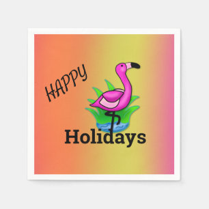 Happy Holiday Birthday Flamingo Beach Ocean Napkin