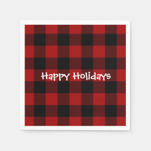 Happy Holiday black and red buffalo plaid Napkin