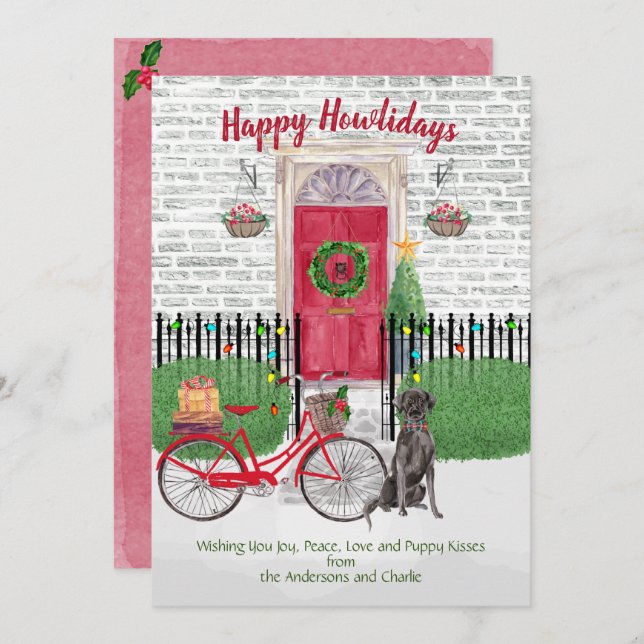 Happy Holiday Black Labrador Retriever Red Door  (Front/Back)