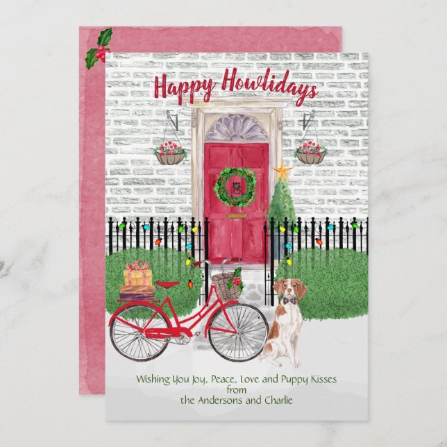 Happy Holiday Brittany Spaniel Door Red Bicycle (Front/Back)