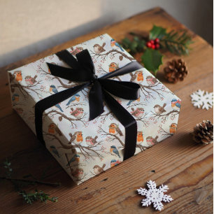 Happy holiday, Christmas candles and birds Wrapping Paper Sheet