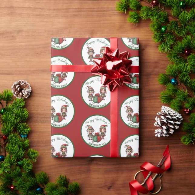 Happy Holiday Christmas Custom Business Wrapping Paper (Holiday Gift)