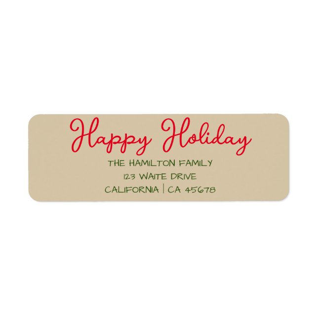 Happy Holiday Christmas  Return Address Label (Front)