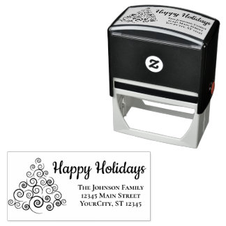 Happy Holiday Christmas Tree Family Return Address Self-inking Stamp