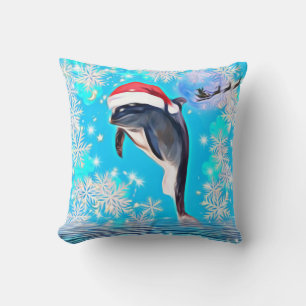 Happy Holiday Dolphin jumping out of the water Cushion