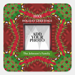 Happy Holiday Family Photo Square Sticker