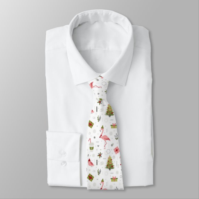 Happy Holiday Flamingo Pattern Tie (Tied)
