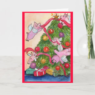 Happy Holiday Flying Pigs DecorateTree Card