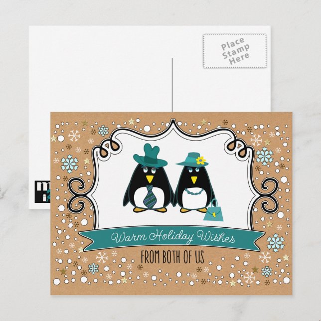 Happy Holiday. Fun Penguin Couple  Holiday Postcard (Front/Back)