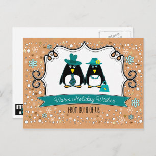 Happy Holiday. Fun Penguin Couple  Holiday Postcard