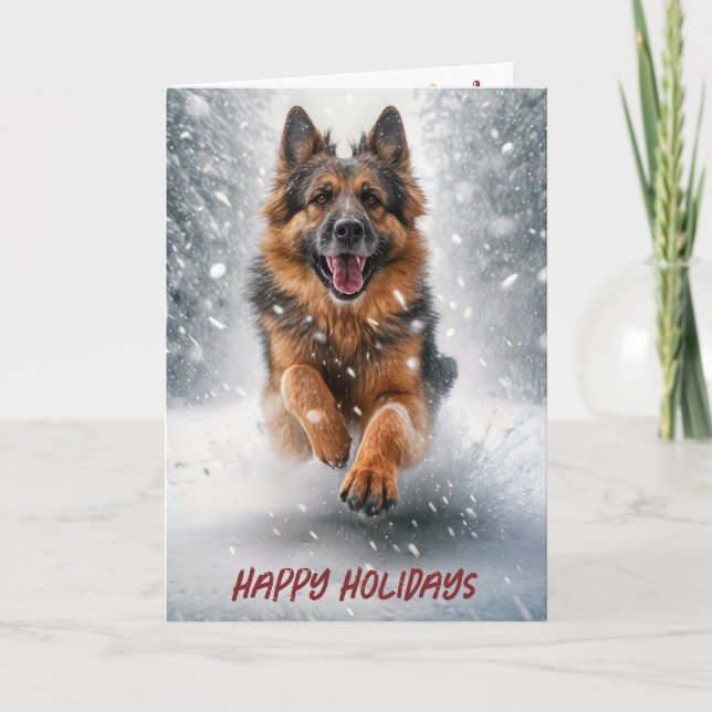 Happy Holiday German Shepherd In Snow Card (Front)