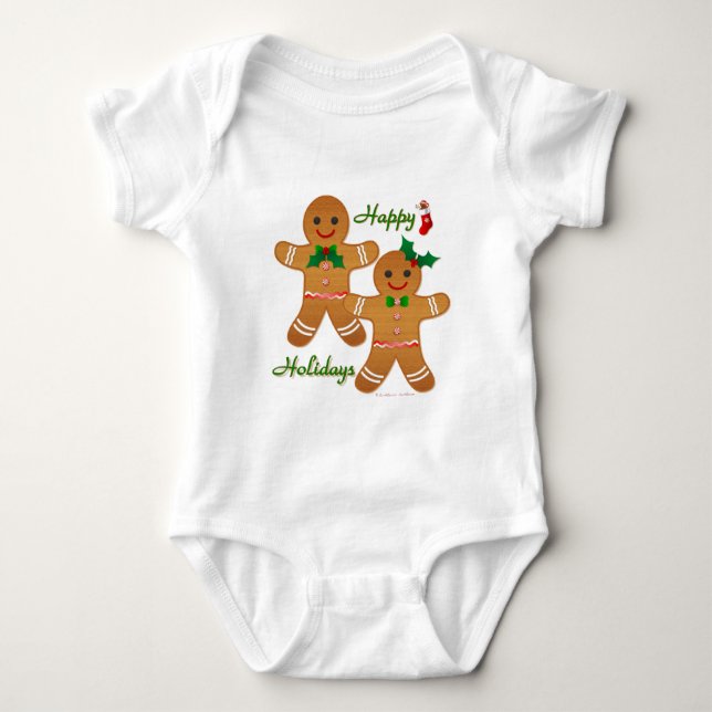 Happy Holiday Gingerbread Man Boy Girl Baby Bodysuit (Front)