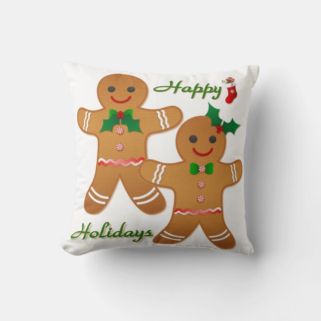 Happy Holiday Gingerbread Man Boy Girl Cushion (Front)