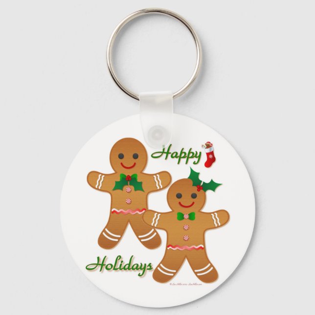 Happy Holiday Gingerbread Man Boy Girl Key Ring (Front)