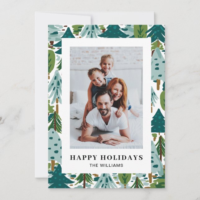 Happy Holiday Greeting Photo Card with Tree (Front)