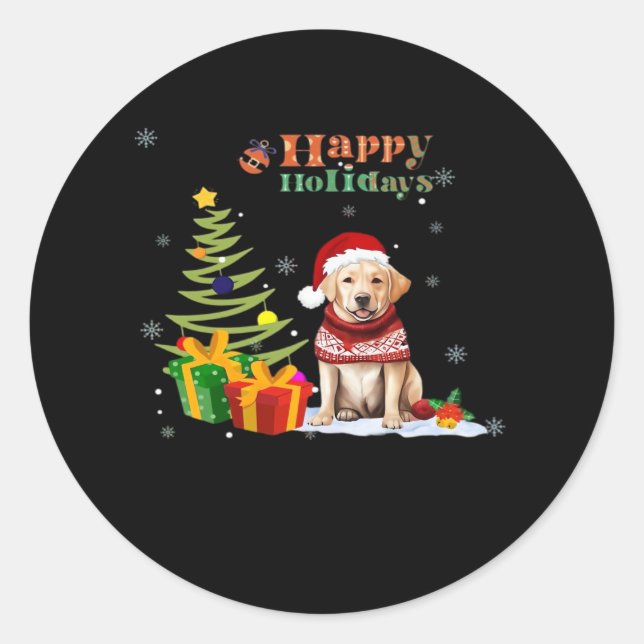 Happy Holiday Labrador Retriever Dog Christmas Tre Classic Round Sticker (Front)