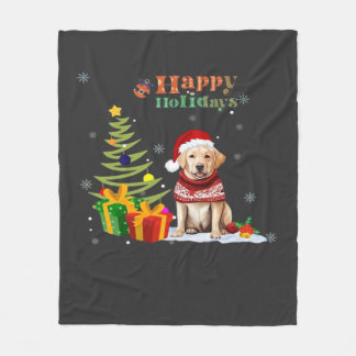 Happy Holiday Labrador Retriever Dog Christmas Tre Fleece Blanket