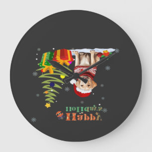 Happy Holiday Labrador Retriever Dog Christmas Tre Large Clock