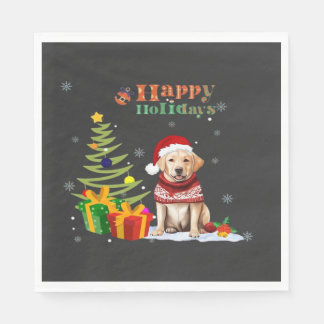 Happy Holiday Labrador Retriever Dog Christmas Tre Napkin