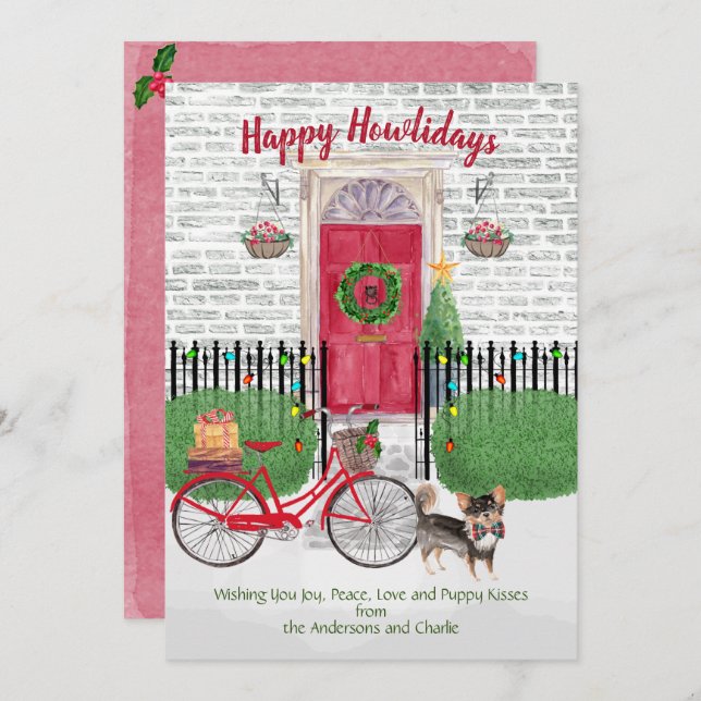 Happy Holiday Log Haired Chihuahu Bicycle Red Door (Front/Back)
