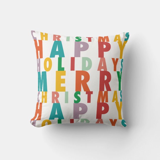 HAPPY HOLIDAY MERRY | COLORFUL CHRISTMAS CUSHION (Front)