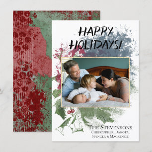 Happy Holiday Modern Christmas Grunge Chic Photo Card