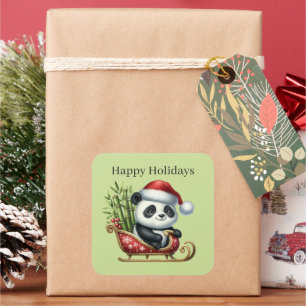 Happy Holiday Panda bear add text Square Sticker