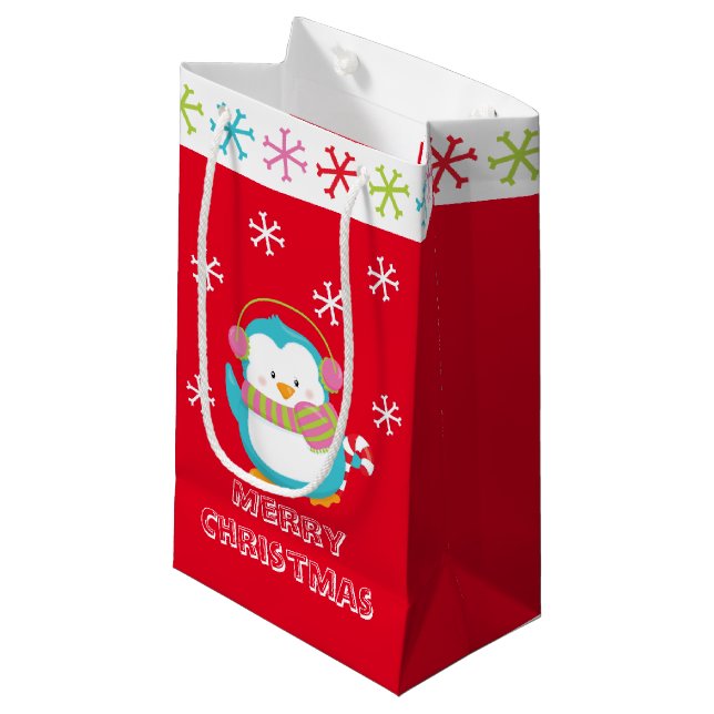 Happy Holiday Penguin Small Gift Bag (Front Angled)