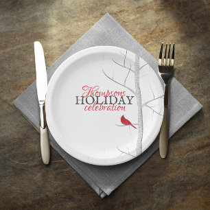 Happy Holiday Red Cardinal Personalised Paper Plate