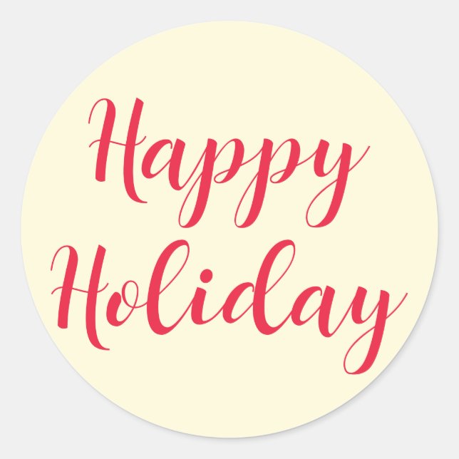 Happy Holiday Red Script Cream Simple Classic Round Sticker (Front)