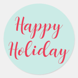 Happy Holiday Red Script Mint Green Simple Classic Round Sticker