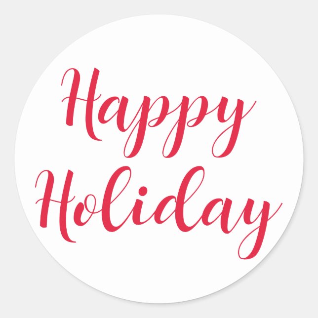 Happy Holiday Red Script Simple White Classic Round Sticker (Front)