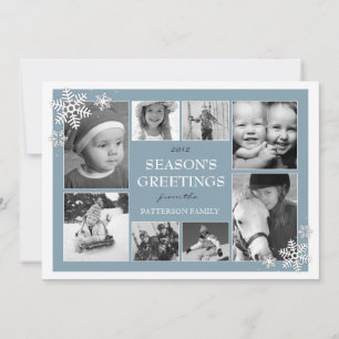 Happy Holiday Snowflakes 8 Photo Collage in Blue Card