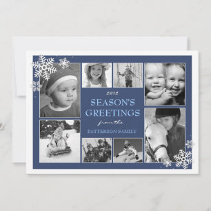 Happy Holiday Snowflakes 8 Photo Collage in Blue Card