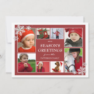 Happy Holiday Snowflakes 8 Photo Collage in Red Card