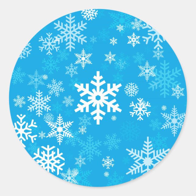 Happy Holiday Snowflakes Pattern blue Everyone Classic Round Sticker (Front)