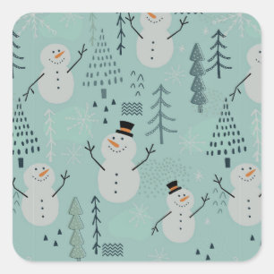 Happy Holiday Snowman Pattern  Square Sticker