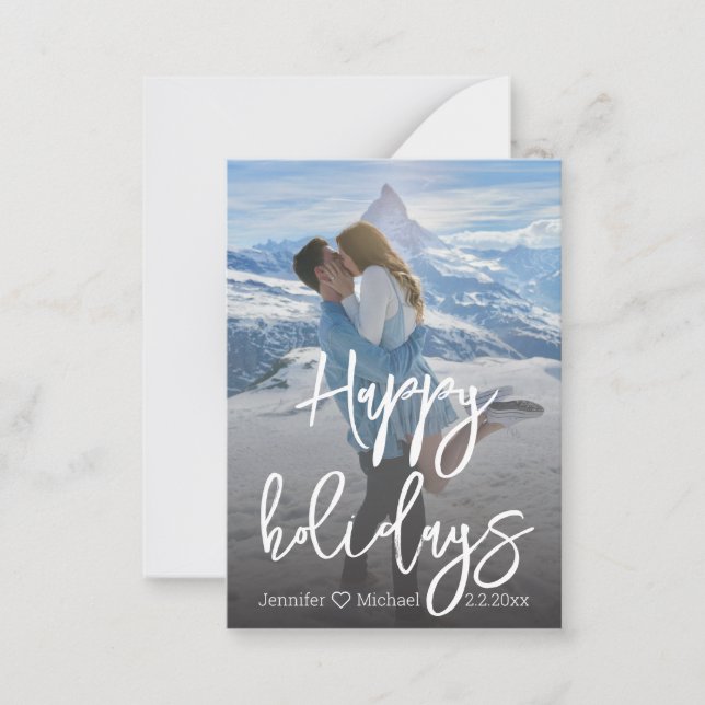 happy holiday stylish handwriting couple photo card (Front)