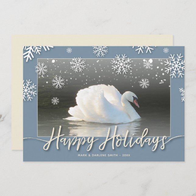 Happy Holiday Swans Flat Card (Front/Back)
