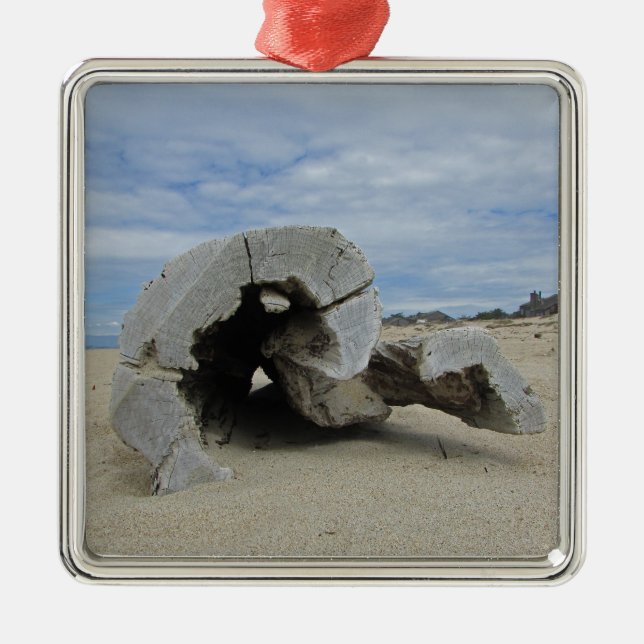 Happy Holiday Warm Pacific Coast Beach Driftwood Metal Ornament (Front)