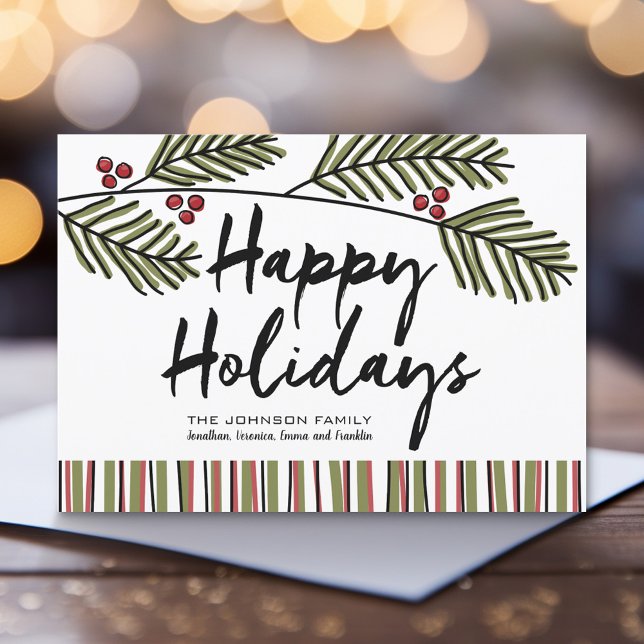 Happy Holiday Whimsical Pine Branch Non-Photo (Whimsical Holiday Branches - Greeting Card)