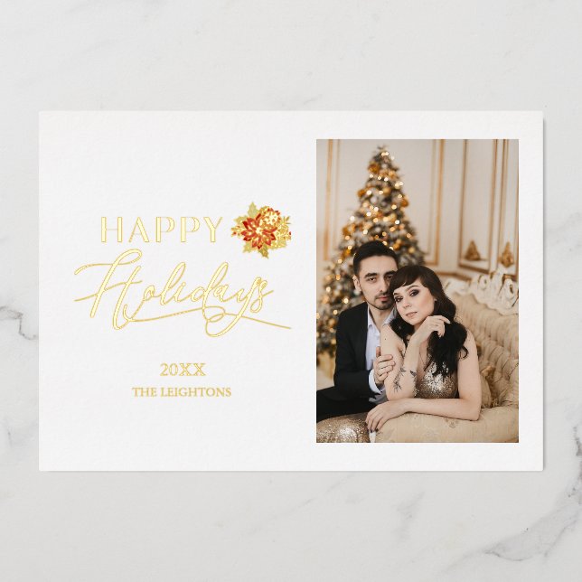 Happy Holiday Whimsical Poinsettia Christmas Photo (Front)