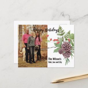 Happy Holiday Winter Floral Rustic Photo PostCard
