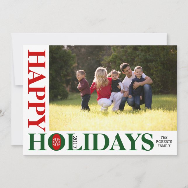 Happy Holidays 2017 red stripes Christmas photo Holiday Card (Front)