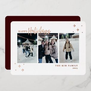Happy Holidays 3 Photo Foil Holiday Card