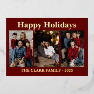 Happy Holidays 3 photo holiday foil card