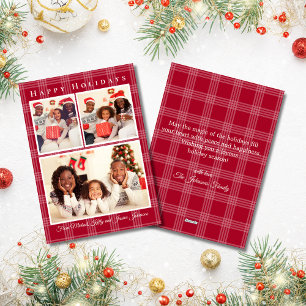 happy holidays 3 photos collage red buffalo plaid  holiday card