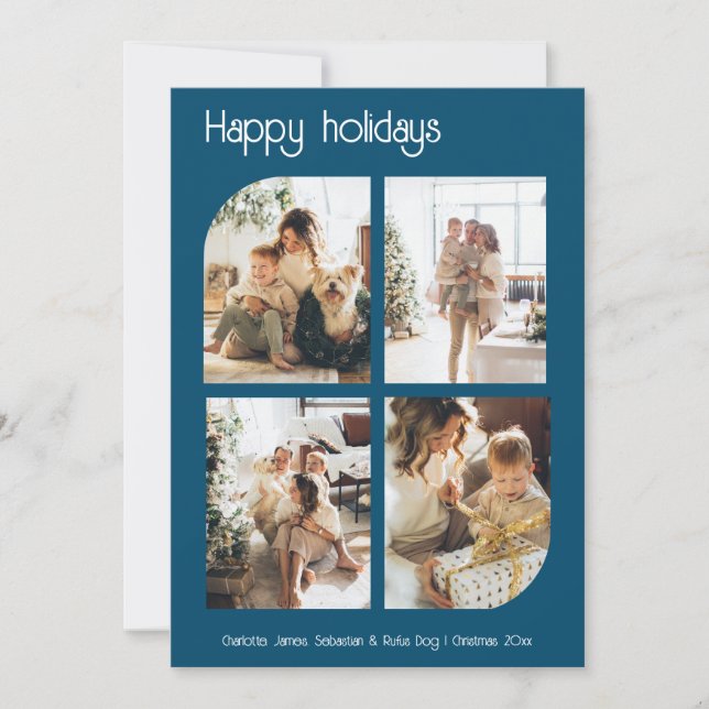 Happy Holidays 4 Photo and Text Personalised Holiday Card (Front)