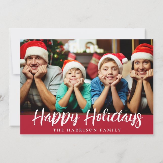 Happy Holidays 4 Photo Script Holiday Card (Front)