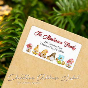 Happy Holidays 5 Gnomes Christmas Address Label